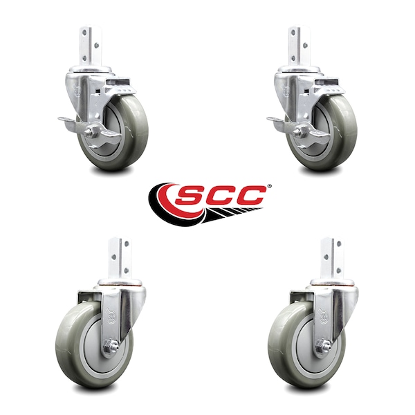 Service Caster 4 Inch Gray Polyurethane Wheel Swivel 7/8 Inch Square Stem Caster Brakes, 2PK SCC-SQ20S414-PPUB-GRY-TLB-78-2-S-2 - main